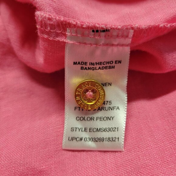 Company Ellen Tracy Extra Large Pink Peony Zippered V Neck Roll Tab Linen Blouse - Picture 12 of 13